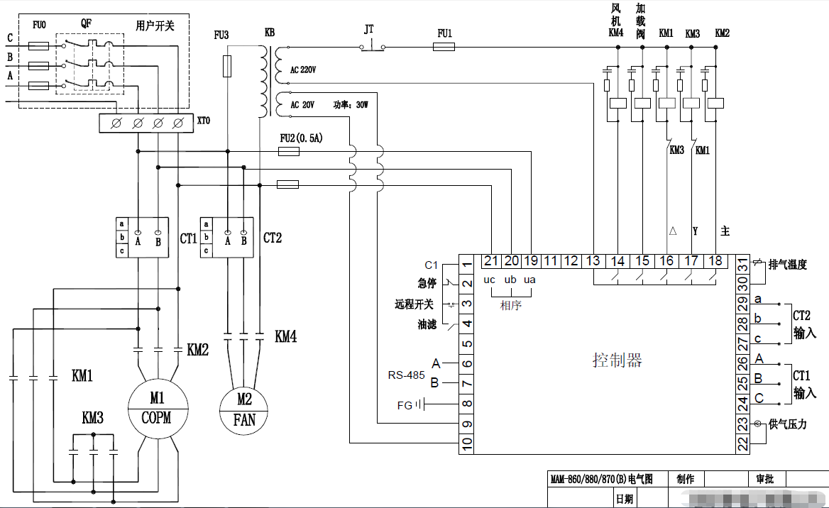 常規(guī)空壓機(jī)控制面板接線,空壓機(jī)控制電腦接線,空壓機(jī)控制電路接線